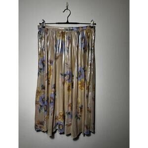 Lauren Ralph Lauren Metallic Pleated Skirt Size 10 Blush Floral Print MSRP $225